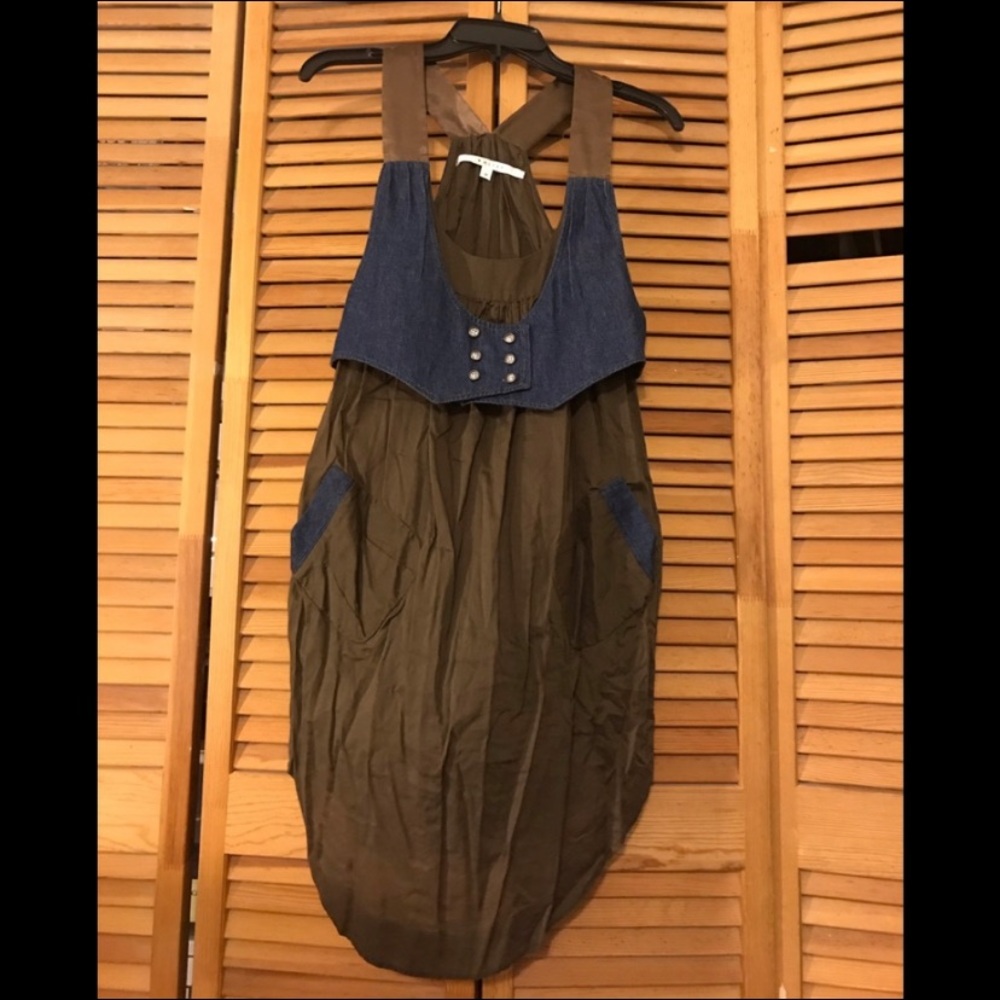 Vest dress with denim detail